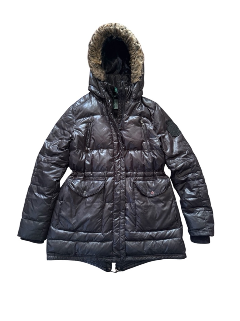 Ralph Lauren Black Down Puffer Parka Coat Faux Fur Hood Women’s Medium